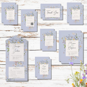 Delikate Boho Wildblumen Periwinkle Wedding RSVP Karte
