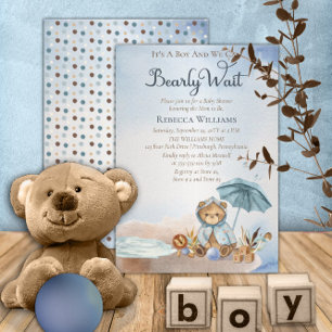 Teddy Bear Bear Bearly Wait Boy Baby Shower Ratsch Einladung