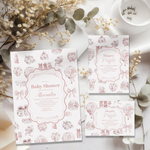 Pink Bekleidung Toile De Jouy Bücher für Baby Begleitkarte