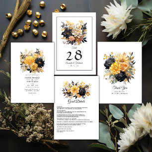 Invitation Mariage d'hiver floral noir et or