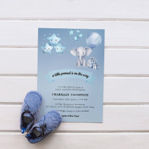 Little Peanut Elephant Blue Balloon Baby Dusche Einladung