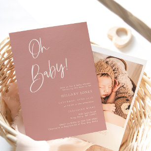 Invitation de Baby shower Bohème Rose/rose poussié