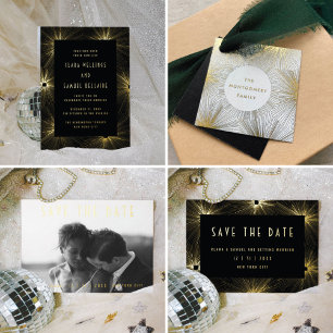Déco moderne Black Mariage Gold Foil Invitation