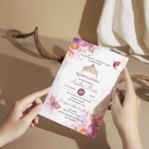 Quinceañera in Aquarell mit Schmetterlingen Save The Date