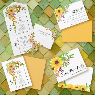 Invitation Trois Volets Tournesols couleur jaune, typographie mariage