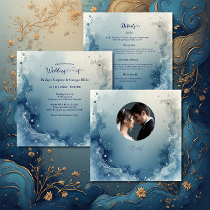 Serviette En Papier mariage à l'encre de marbre côtier bleu blanc rêve