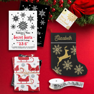 Glam Weihnachtsglitterie Black and Gold Schneefloc Kleiner Weihnachtsstrumpf