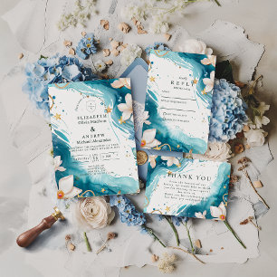 Save The Date Mariage aquarelle moderne aux coquillages des mers
