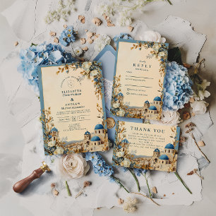 Santorin Blaue Kuppel Botanische Eleganz RSVP Karte