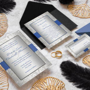 Royal Blue Silver Swirl Wedding Einladung