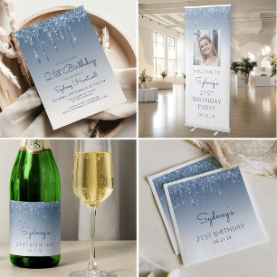 Serviette En Papier Fête d'anniversaire 21 ans Glam Paillettes Bleues 