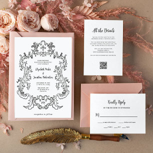 Carte D'accompagnement Regal noir et blanc   Détails du Mariage Code QR