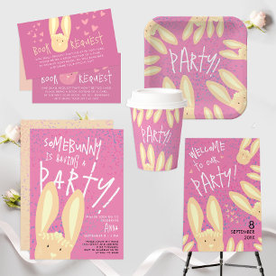 Niedliches Girly Bunny mit Pastellrosa Dots Party Einladung