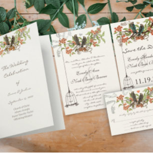 Coral Mint Vintage Birdcage Hütte Chic Wedding Einladung
