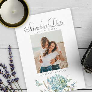 Blaue Botanische Bohemische Wasserfarbenhochzeit Einladung