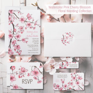 Invitation Aquarelle rose cerisier Mariage floral