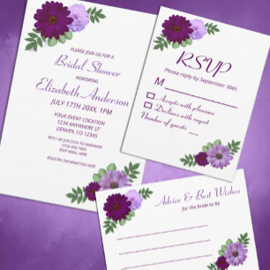 Invitation Mariage floral de pivoine violette