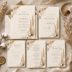 Carte de réponse de mariage bohème Élégance Pampas