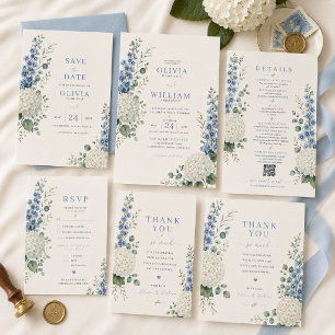 Carte de réponse de mariage botanique bleu doux