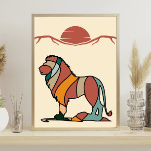 Friedliche Savanne Sanfter Löwe Abstrakte Moderne  Poster