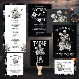 Skeleton Couple Floral Wedding Tischnummer
