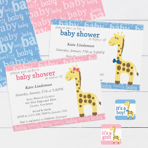 Giraffe in Pink Bow Babydusche für Mädchen Einladung