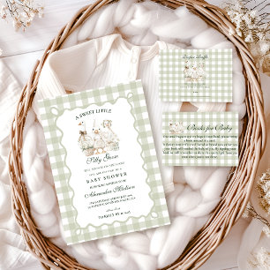 Salbei-Gingham-Alberner-Gans-Baby-Party Einladung
