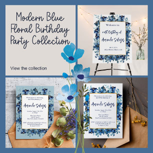 Modern Blue Floral Geburtstagsparty Danke Runder Aufkleber