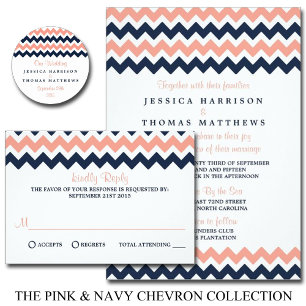 Invitation La collection Mariage moderne Chevron - Rose & Nav