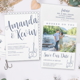 Hochzeitsfotos von Fishing Hook Postkarte