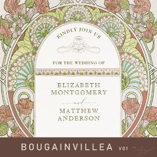 Bougainvillea Red Gold Wedding Art Nouveau Mucha Folieneinladung