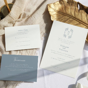 Elégant Monogramme Bleu Dusty Mariage Cartes de Pl