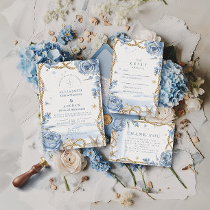 Invitation Mariage Corde Côtière Rose Bleue