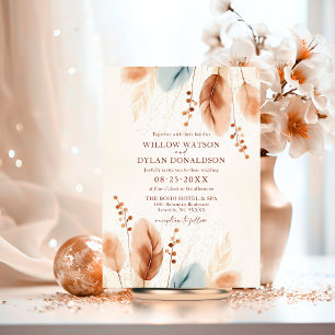 Boho Watercolor Terracotta Beige Blaue Pampas Gras Save The Date