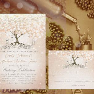 Invitation Mariage Inséparable simple Pink Heart Leaf Tree