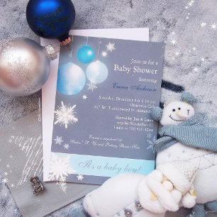 Invitation Pink & Grey Christmas Baby Girl Douche
