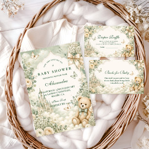 Elegante grüne Teddybär-Babyparty Serviette