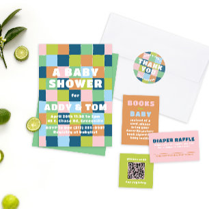 Farbenfrohe Fun Gender Neutral Blocks Baby Dusche Runder Aufkleber