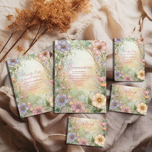 Save The Date Célébration de Quinceanera Florale Rose