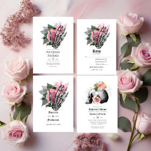 Mariage gothique rose Floral QR Code Invitation