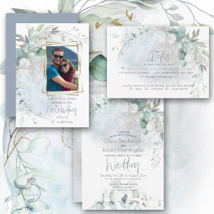 Invitation Mariage   Dusty Blue Over the Moon in Love