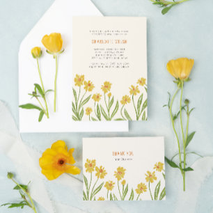 Gelbe Wildblumen Babydusche Anfrage Begleitkarte