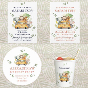 Sticker Rond Fun Pink Safari fille Jungle Anniversaire Merci