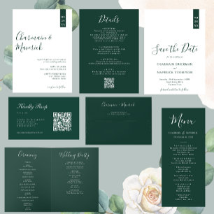 Minimalistische Emerald Green Script Foto Hochzeit Einladung
