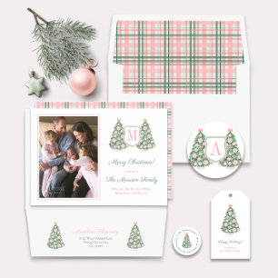 Eleganter Rosa und grüner Happy Holidays Weihnacht Geschenkanhänger