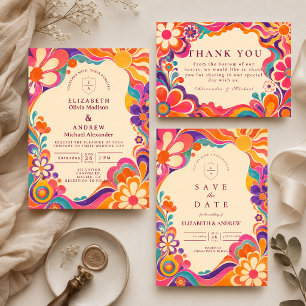 Save The Date Mariage Rétro Groovy des Années 60