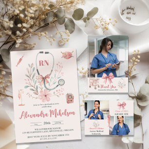 Pink Foto Watercolor Nursing School Graduate Ankündigung