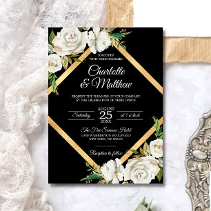 Invitation Aquarelle Antique Blanc Floral MARIAGE bleu marine