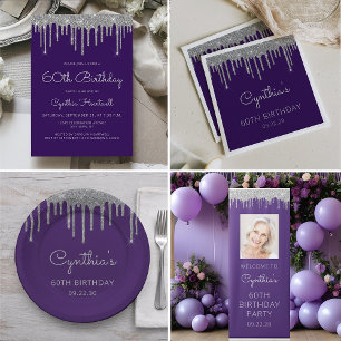 Serviette En Papier Purple Silver Parties scintillant Drip 60e fête d'