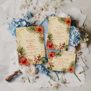 Cartons Réponse Mariage Floral Tropical Vintage